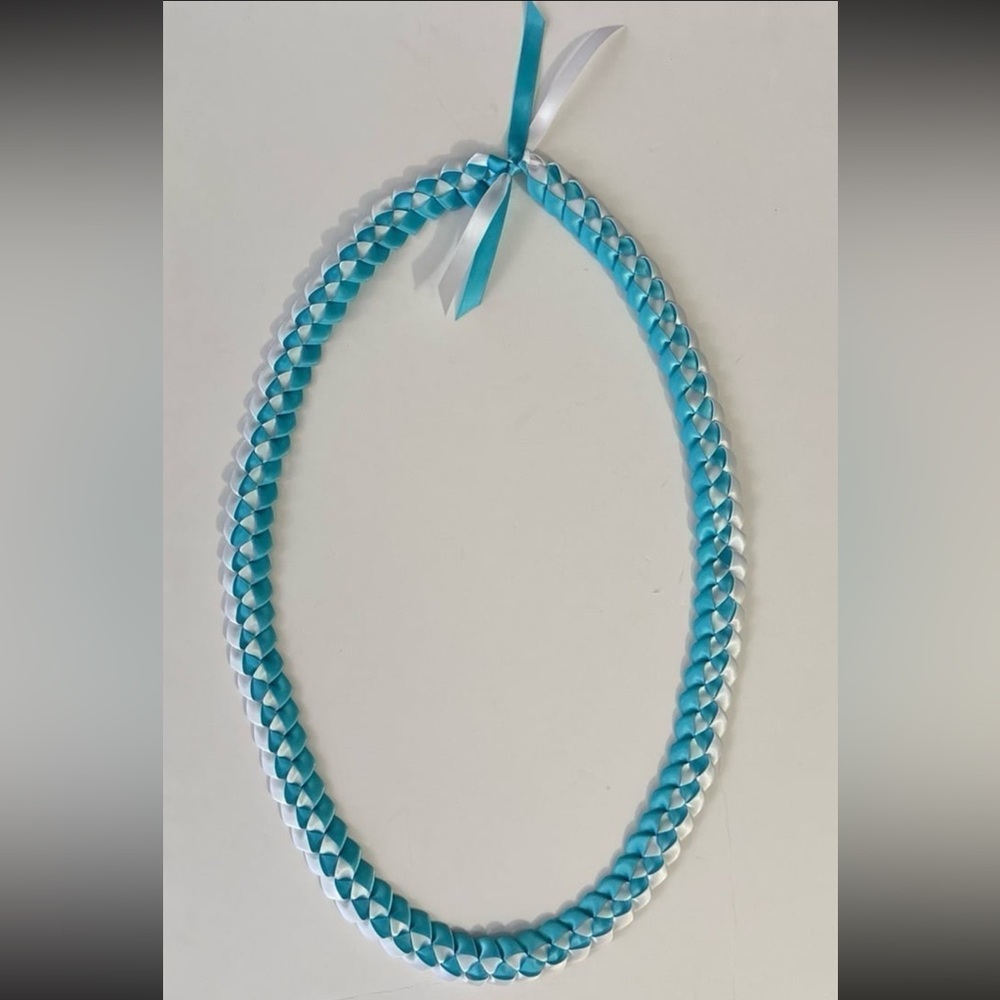 Graduation Ribbon Lei (Turquoise & White)